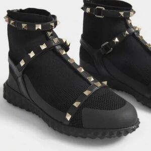 Valentino Body Tech Knit Fabric Free Rockstud High Top Sock Sneaker